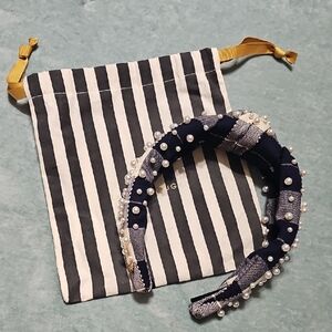 Lele Sadoughi Navy and White Pearl Headband